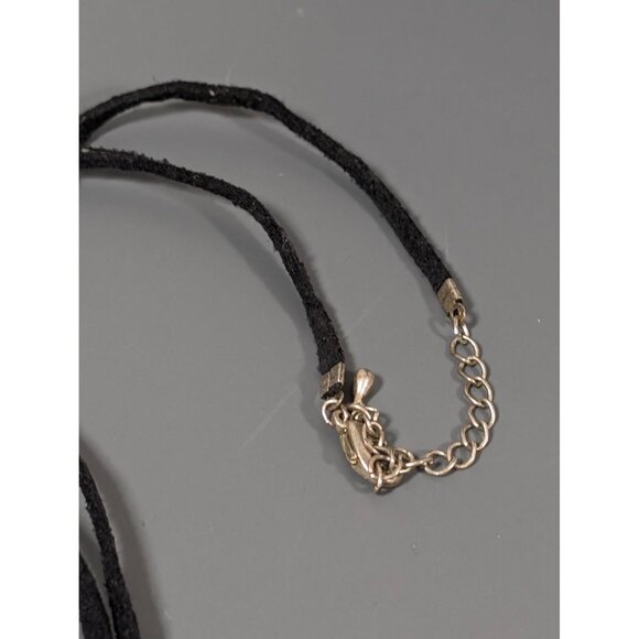 Artisan Hand Blown Glass Dichroic Oval Pendant Blue Purple Spiral Cord Necklace - Picture 5 of 7